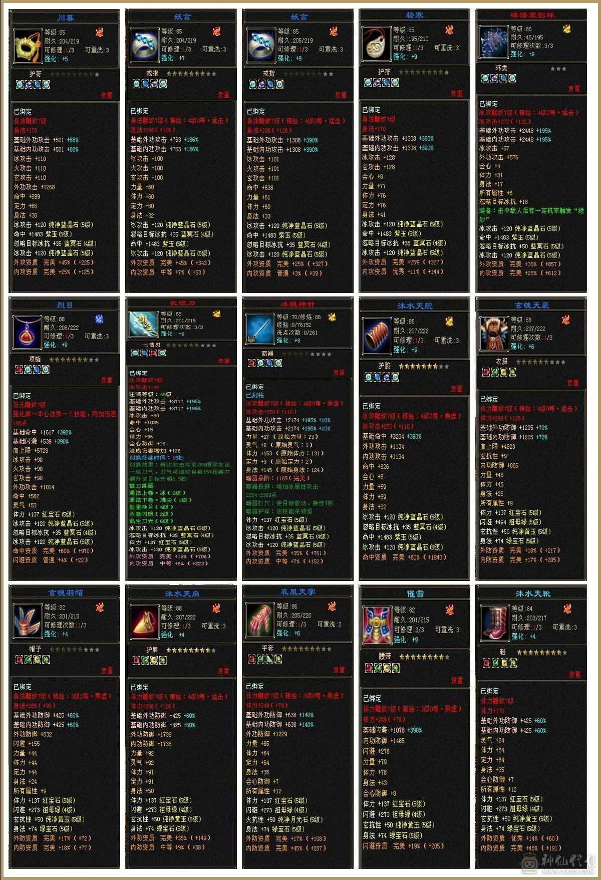 5级，三修冰火玄，满增伤，带金箍棒，20件衣服，4把幻视，身法点28万血天山。品吧