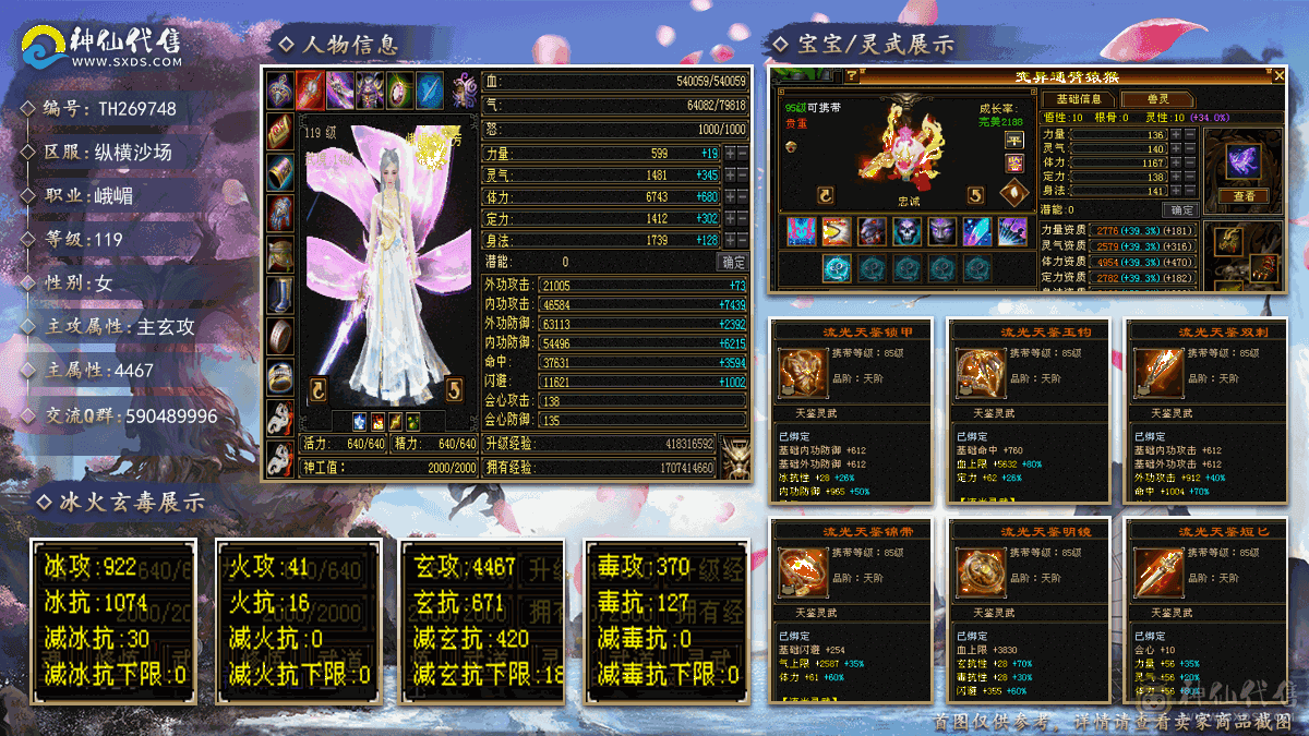 54w血 6体6抗冰玄双抗峨眉 1100冰抗 670玄抗 属性满5宝石可到4800