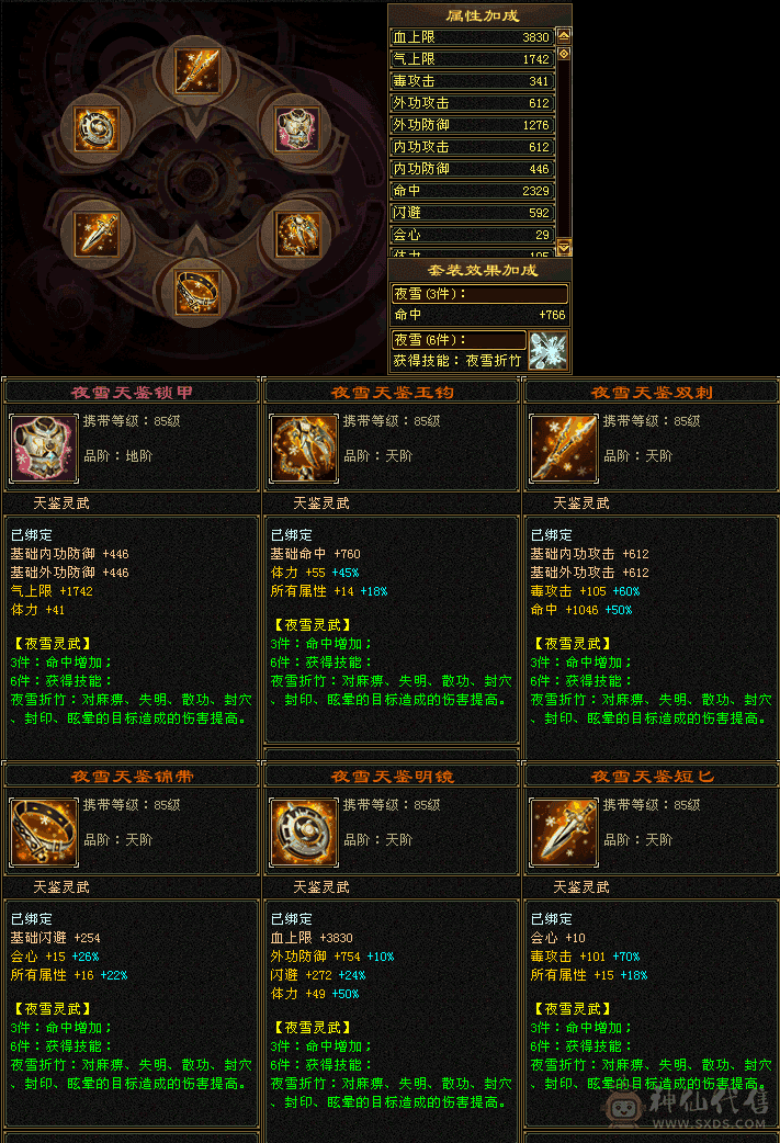 6级号的装备，裸状态属性面板，高命中五级星宿