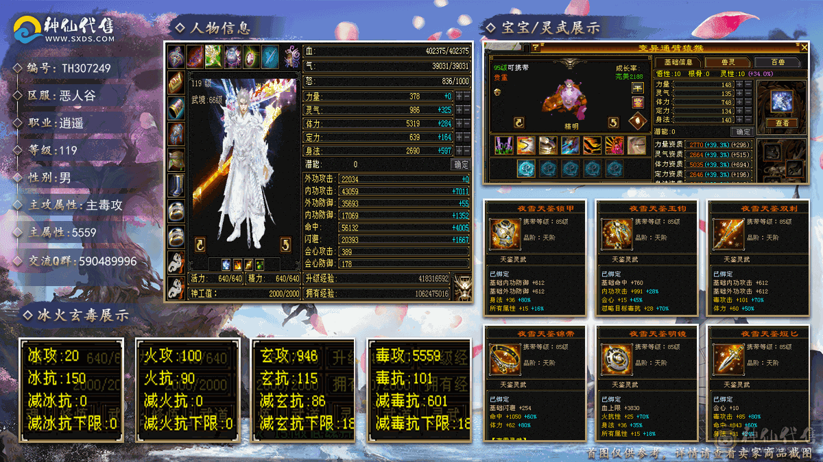 5神5级毒逍遥，高命中高会心 高颜值。