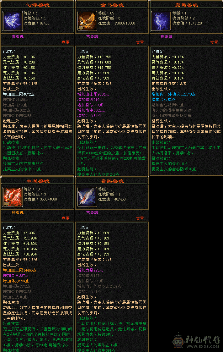 纵横沙场逍遥，全5配置，绝版时装、背饰万剑归宗、坐骑雪猿都是绝版，成品附体和副本宝宝全套装备，又帅又能打。四个双十宝宝，