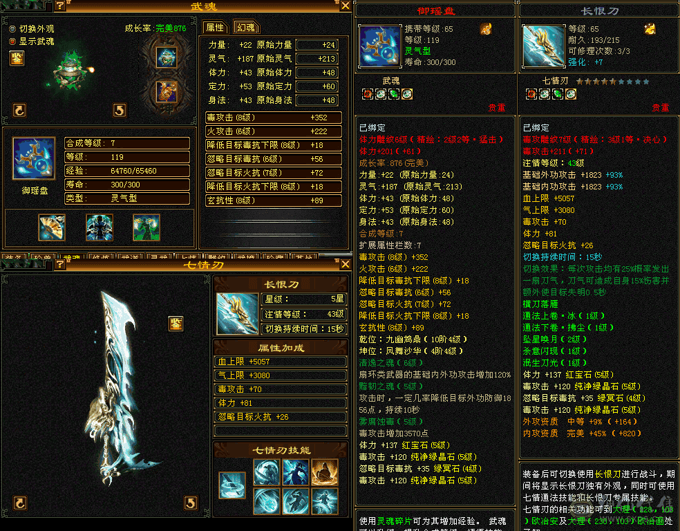 满五逍遥，幻视3级，永久坐骑，心法全部119级，修炼全9级，顶变金龙🐉