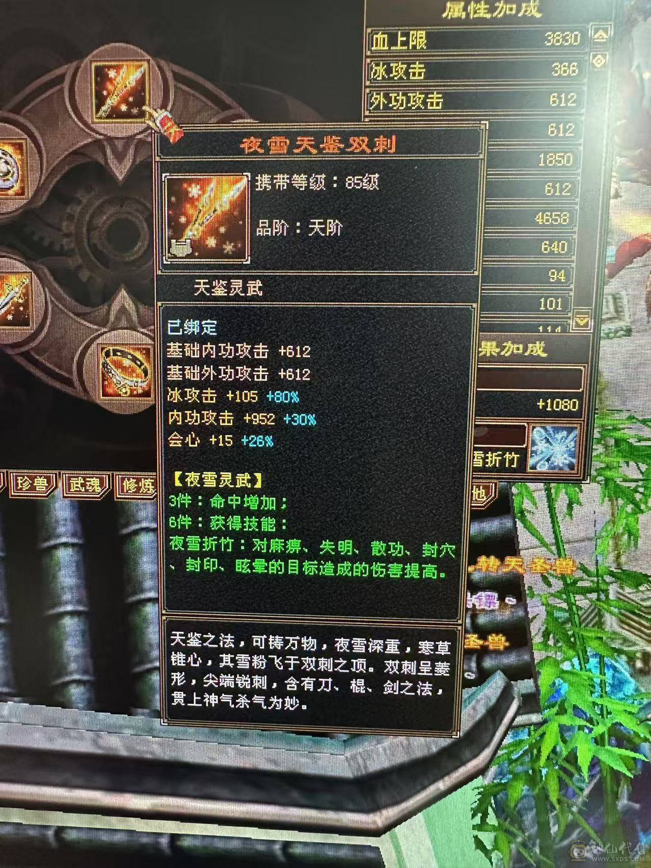 断桥天山，6800+属性，5阶半青龙，550+会心，7.2+命中。持续更新中