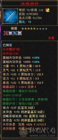 全5带10个6级暴击天山，满修炼，心法119，其他没有可跟新了，仓库宝宝书可卖几千斤，宝石材料多多