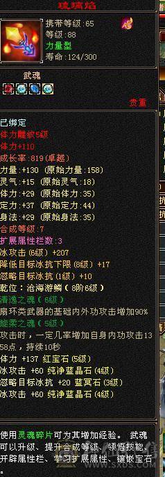 4级89天山，带几颗5体，总属性4000+，副本无压力