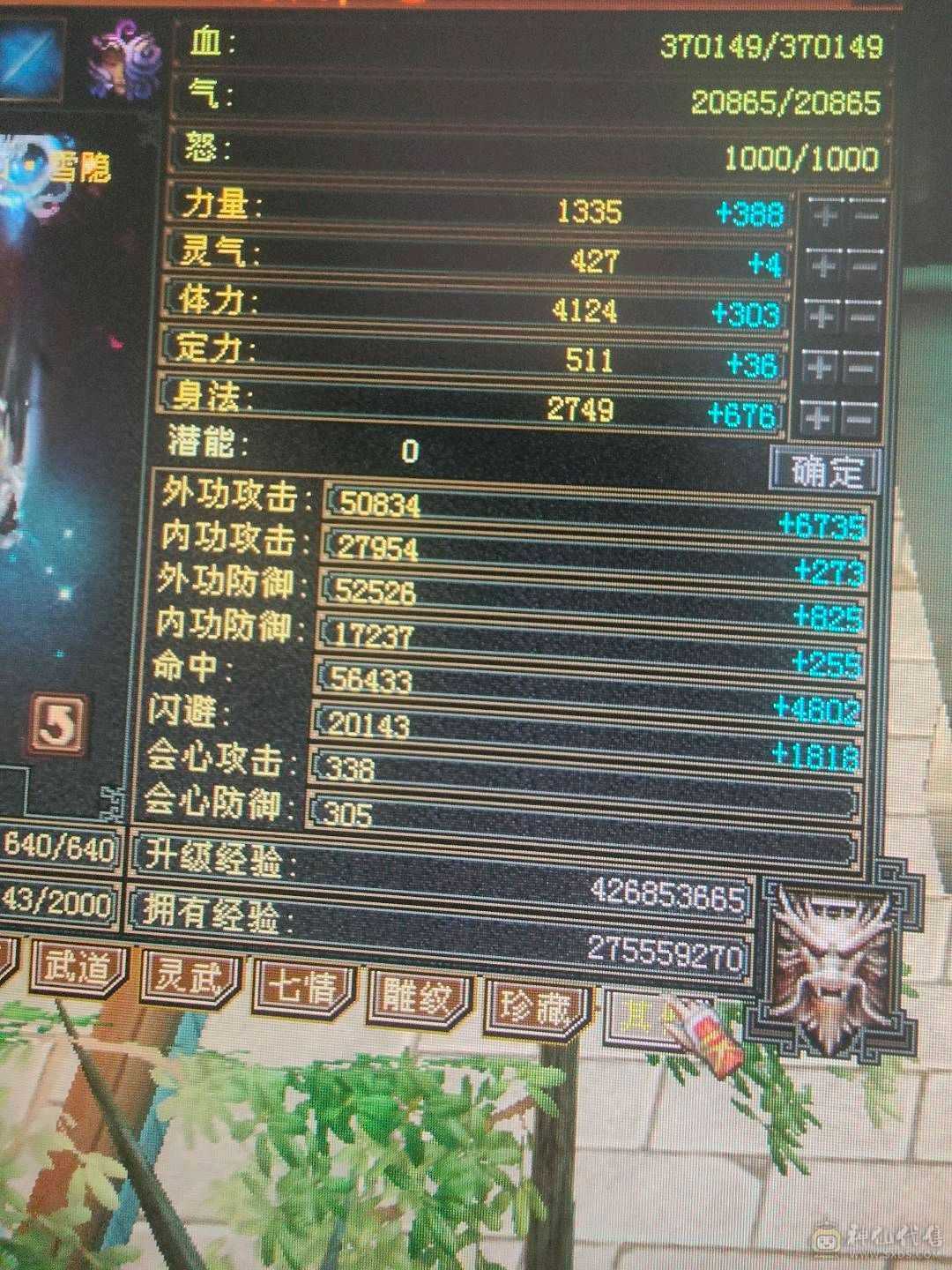 6带冰全5天山，38血，属性5700，直接秒6级号，衣服9间时装，