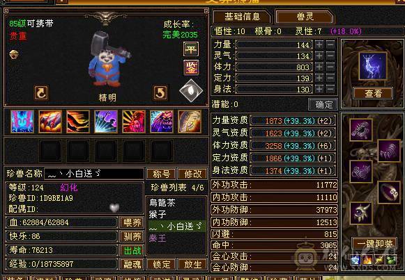 输出爆炸副本9W+三属性天山，48W血，幻魂双10，花大量金币的地方已经毕业，剩下的白嫖洗神兽