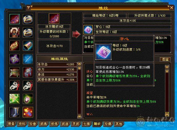 细节三修6级天山 极限会心流 8雕6等 6级穿心/决心