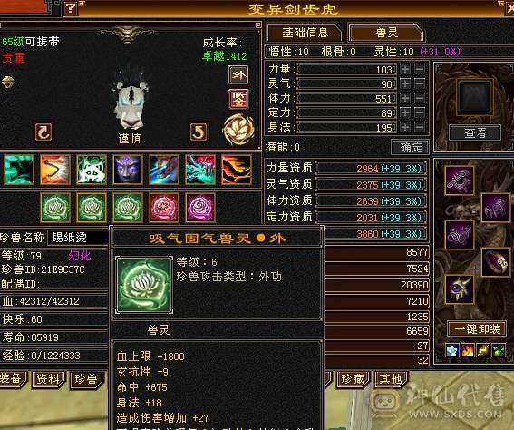 卡69级2800属14.5万血7万气5级气武当细节号