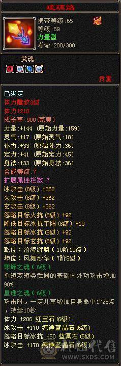 细节6级冰武当，6级体力，6级属性，6级命中，斩杀线60万以上