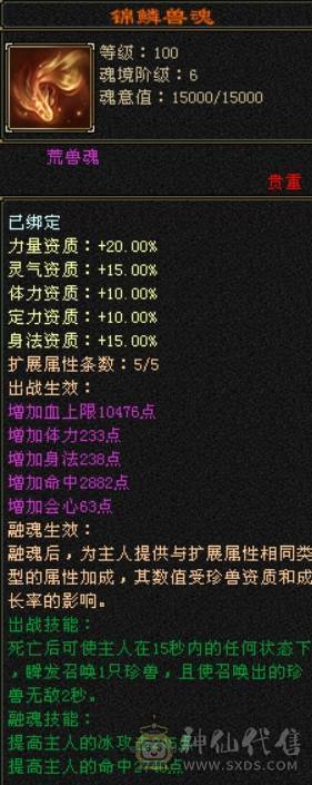 全5级宝石带3颗6级、雪猿坐骑、稀有外观佳期如梦、夜雨听竹、银剑匣、幻视多多、全7雕、满阶荒兽、4阶满级神兽