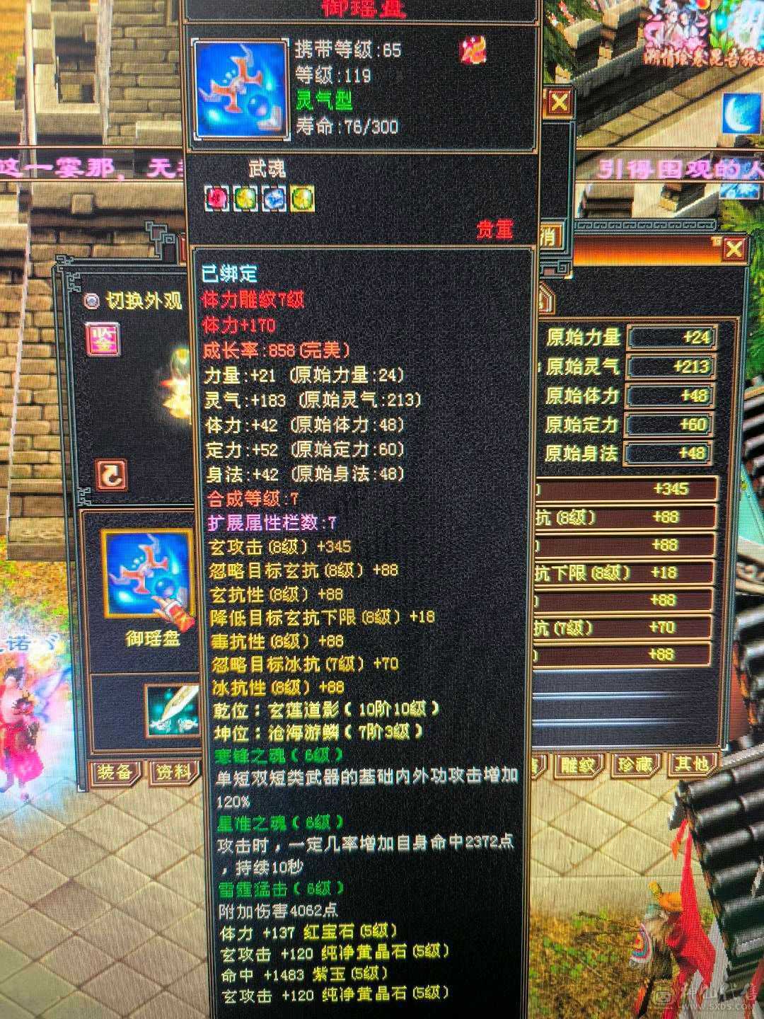 5级气武当 除了减抗全是5  7雕 强化基本全9