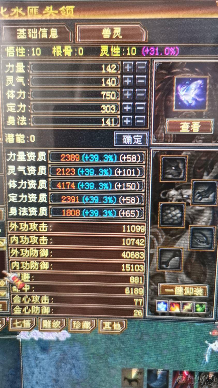 （梳子推荐） 裸面板啥都没吃 冰属性气武当 神兽洗好了