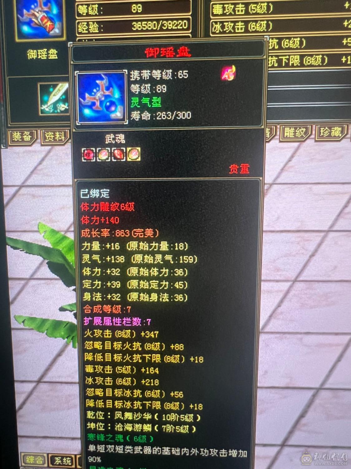 绝版断桥、盟会9级能挖花、大八项链，背包减抗装备灵武换了+吃药能有580减抗