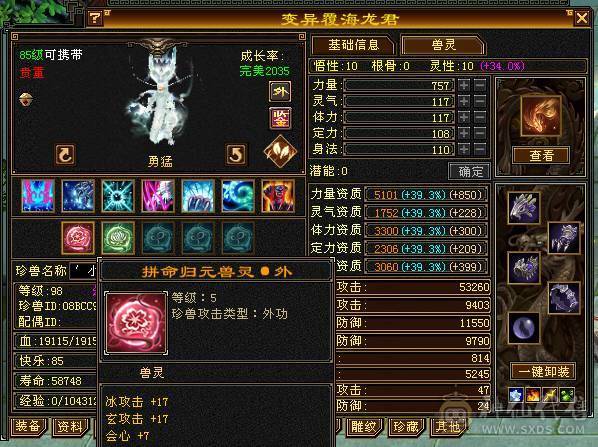 5级，三修冰火玄，满增伤，带金箍棒，20件衣服，4把幻视，身法点28万血天山。品吧
