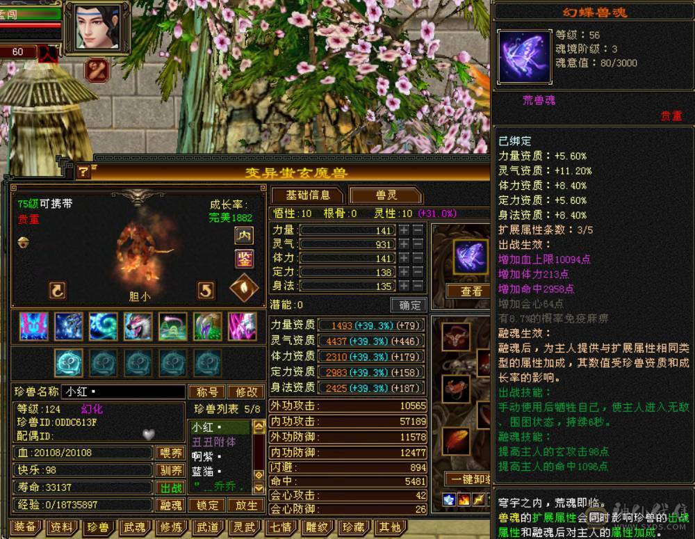 绝对不一样的漂亮峨眉，45W血高属性会心会防血量，5级神兽魂完美满级，超多漂亮时装