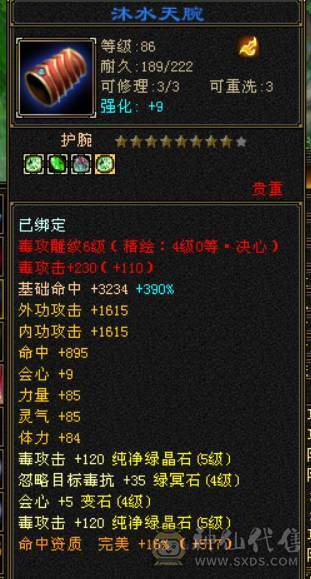 颜值与实力并存，主属性5200+，副属性近2000，极品手工带体带会心，强化9，增伤