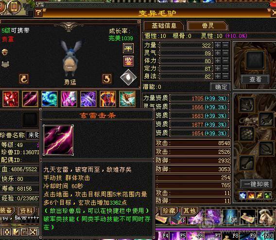 金甲卡级逍遥，永久乌骓坐骑，衣服多，4把三级幻世武器，第一毛驴，养老首选