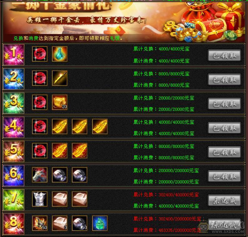 全5雕文满、42颗4级、其余3级、2套永久时装点缀、3万内功！