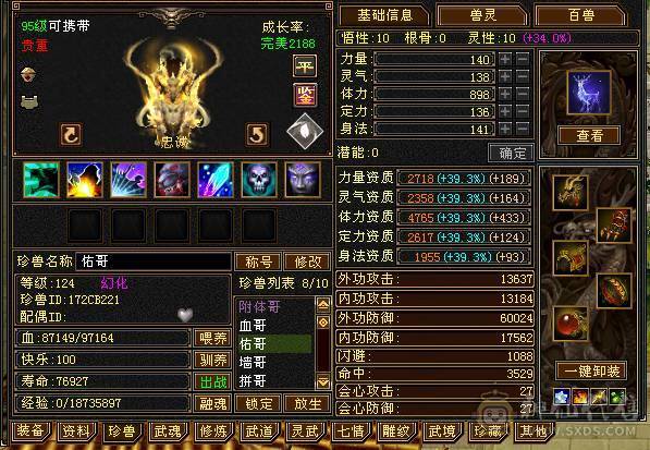 小极限6级天山 64W血 三杂抗 坐骑多 时装多 伤害高