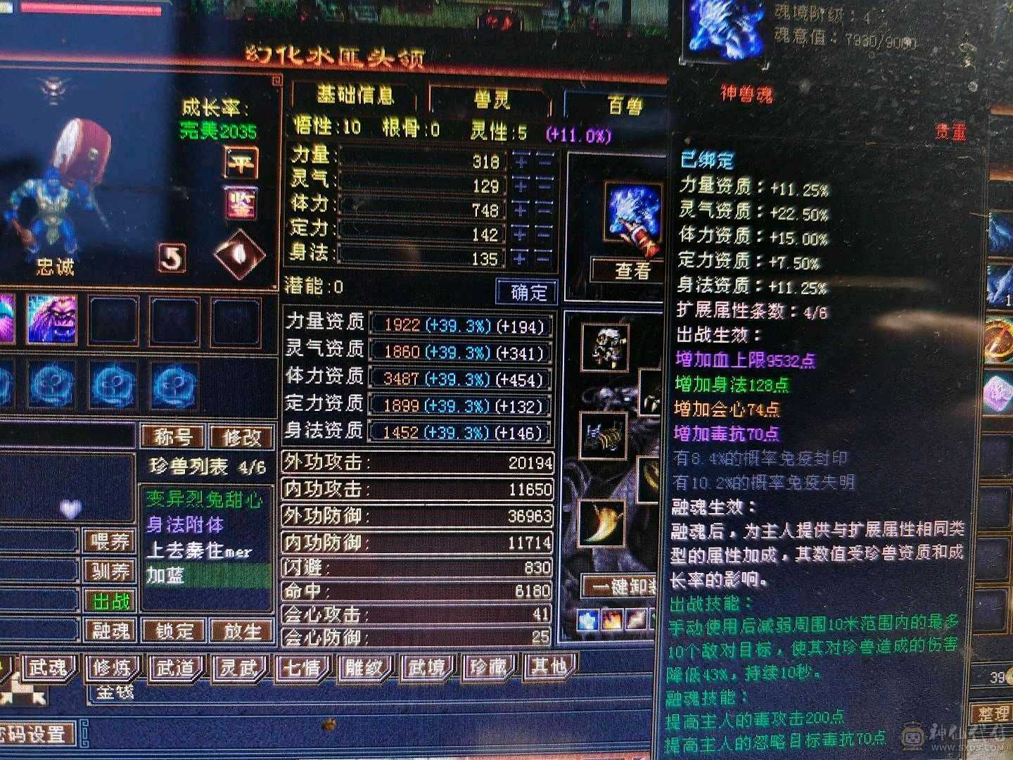芬达🥇推荐🥇：全5 雕文7/8混搭 会心快400+  6完美荒兽4神兽  带夜雨听竹