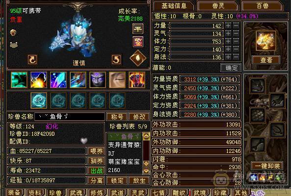 4修4减 4属性过万 裸血73W 3只双十宝宝  多件稀有时装