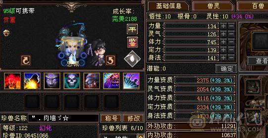 6体6属  面板吃了个5级精华  面板是带4500+附体效果  马上可以合一个6级冰6级体   5.14号10.点半之前可以转回天山