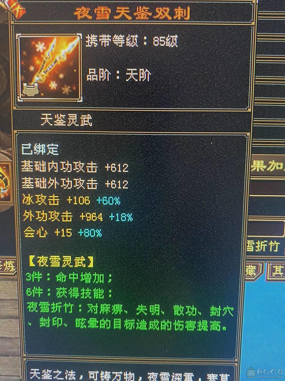 细节身法天山、细节身法天山、细节身法天山、高会、高命、雕纹8-6、7672冰属（满状态8125），1263玄攻，前排物品店，永久翅膀，多套时装，双10盟会，极品五阶青龙