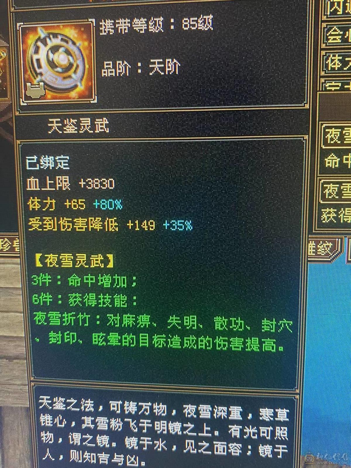 细节身法天山、细节身法天山、细节身法天山、高会、高命、雕纹8-6、7672冰属（满状态8125），1263玄攻，前排物品店，永久翅膀，多套时装，双10盟会，极品五阶青龙