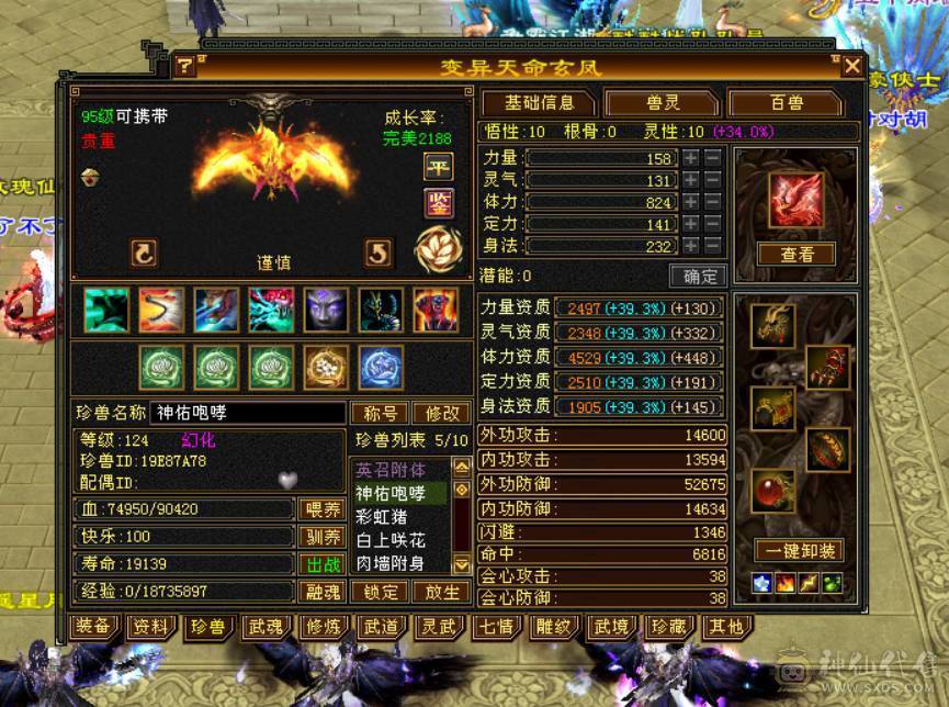 裸血66，吃药71万血，三修，大毒抗，6神，新雕文全部5带6，老雕文带10雕，宝石全6带7，带50兽灵，各种体力宝宝