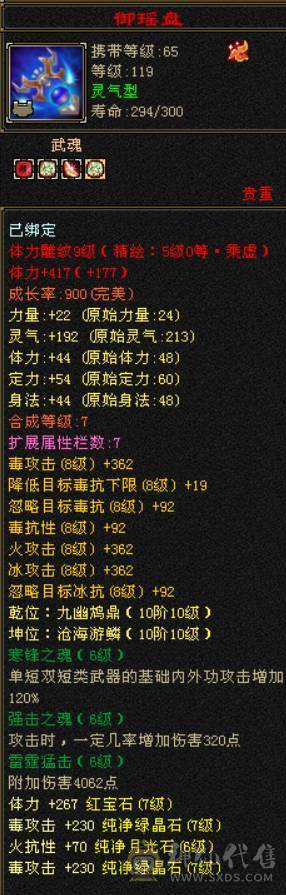 7级星宿，7体7属7身法，10雕+9雕，6神，冰火毒三修，四抗，会心500+，无敌丹，4件断桥，50兽灵，低价处理